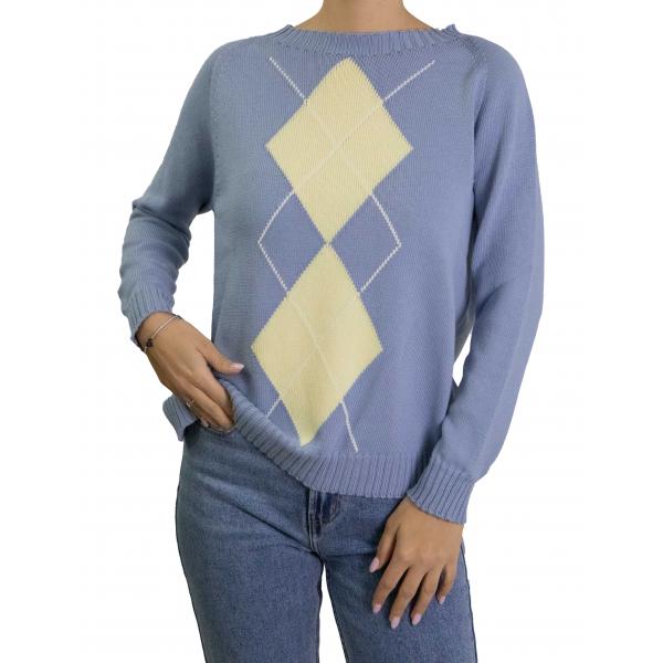 Maglioncino con rombi bicolore girocollo in cotone 